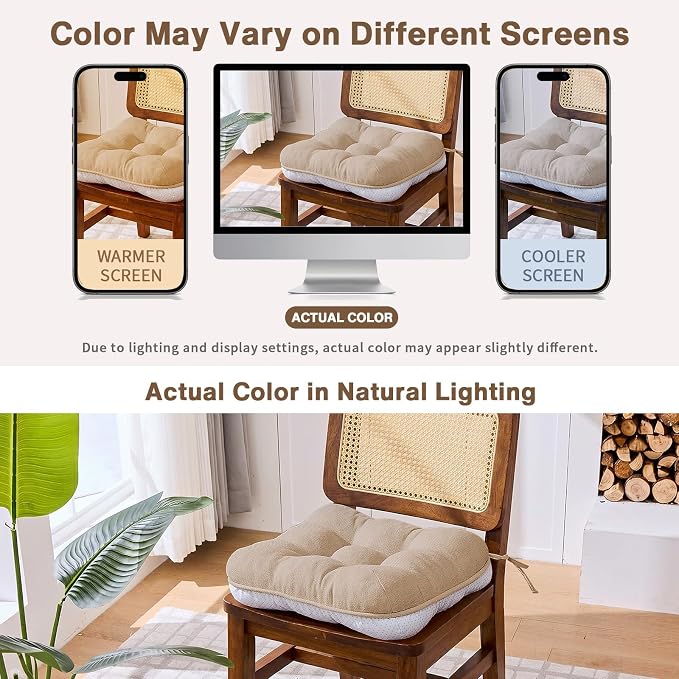BETU Chair Cushions for Dining Chairs Set of 6,Kitchen Table Chair Pads with Ties,Non Slip Backing and Covers, Seat Cushion for Dining Room,Bar,Patio Chairs,15.5"X15.5"X3.5" - Image 7