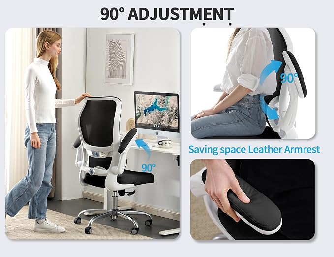 TRALT Office Chair Ergonomic Desk Chair - Gaming Chair with Lumbar Support | 330 LBS Home Office Desk Chairs , Reading Chair with Flip-up Armrests, Comfortable Computer Chairs (1, White Black) - Image 8
