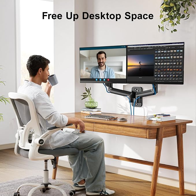 HUANUO Gaming Dual Monitor Wall Mount for 17-32 Inch Computer Screen Mount (4.4-17.6lbs Per Arm) - VESA 75x75/100x100 Height Adjustable Stand for Dual Monitors - Home Office Desk Setup - Image 6