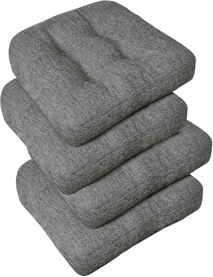 downluxe Chair Cushions for Dining Chairs 4 Pack, Tufted Indoor Chair Pads with Non-Slip Bottom, U-Shaped Kitchen Chair Cushions, 18"x18"x4", Dark Grey by Downluxe