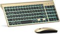 Wireless Backlit Keyboard and Mouse Ultra Slim Combo, TopMate - Gold Black | 2.4G Silent Compact 2400DPI Mouse and Scissor Switch Keyboard Set, Batteries Included, for PC/Laptop/Windows/Mac/Gaming by TopMate