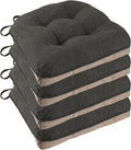 Chair Cushions for Dining Chairs Set of 4, 18"x18"x3", Dark Grey | Non-Slip with Ties, Tufted, Faux Linen, Seat Cushions for Dining Room Kitchen Breakfast Nook Indoor Home Office Living Room by FlyGulls