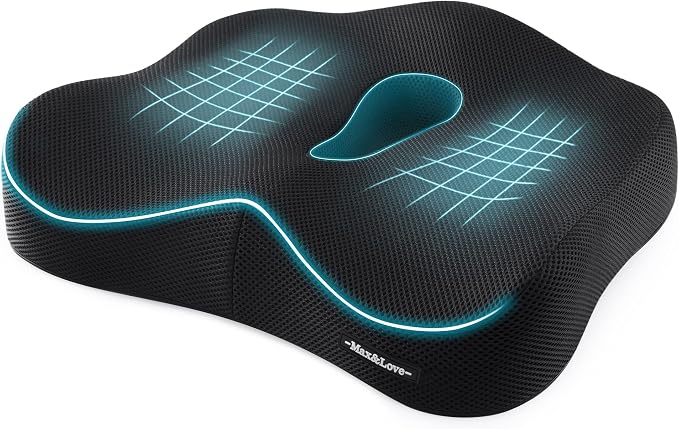 Memory Foam Seat Chair Cushion for Relieves Back Sciatica Pain Tailbone Pain Coccyx Degenerating Disc Orthopedic Osteoarthritis Prostate Cushion Low Back Pain Cushion Hip Shaping (Black mesh) by MaxLove-US