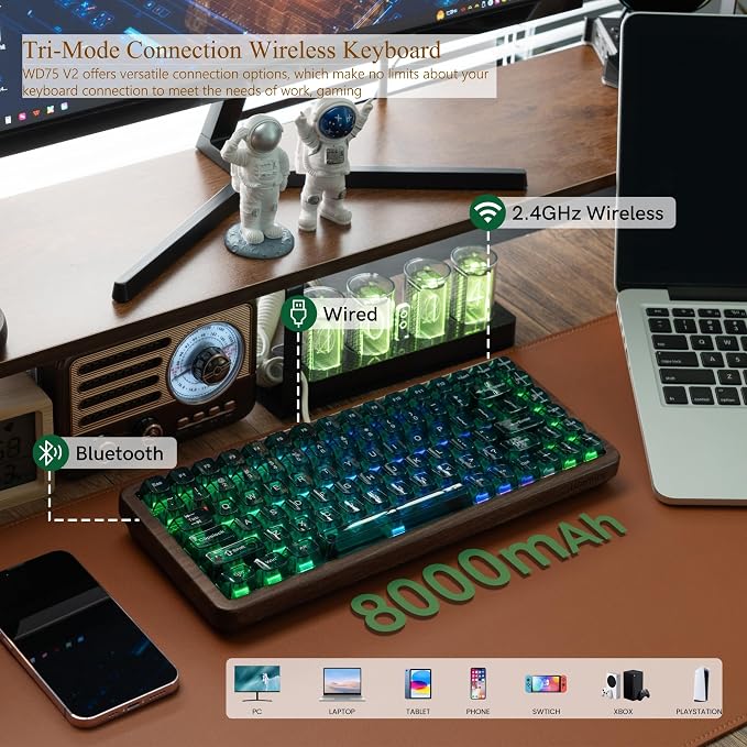 Womier 75% Wireless Creamy Keyboard with Wood Shell, QMK/VIA WD75 V2 - Image 3