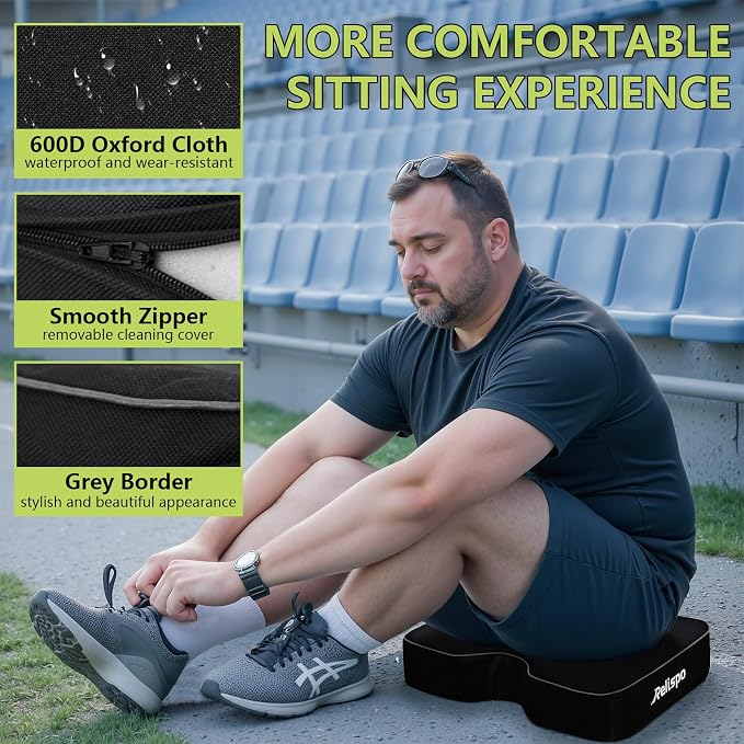 Stadium Seat Cushion for Bleachers, 2-in-1 Reversible Soft & Firm | Bleacher Cushion with Memory & High-Density Foam, Ergonomic Non-Slip Design, Portable for Indoor & Outdoor Sports, Events - Image 4