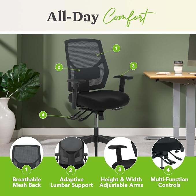 HON Crio Ergonomic Office Chair, Office Desk Computer Chair, Black | High back ergonomic desk chair with lumbar support, adjustable arms, advanced tilt, rolling seating for home office decor - Image 4