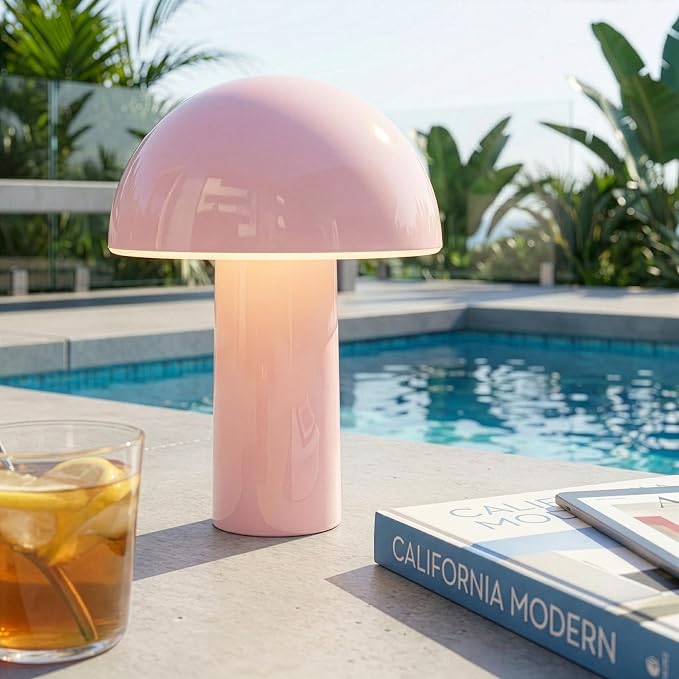 Brightech Celia Mood Lamp – 10" Touch-Controlled Mushroom Table Lamp, Cordless & Dimmable LED, Portable & Rechargeable Bedside Night Light, Sustainable Recycled Modern Patio Lamp for Home Décor – Pink - Image 6