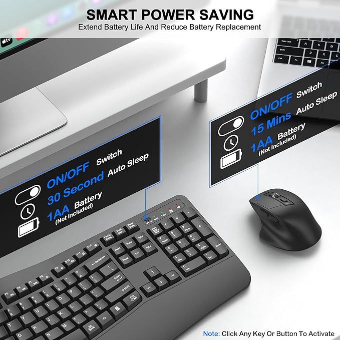 Wireless Keyboard and Mouse Combo, 2.4G Ergonomic Wave Keys(Graphite) | Full Size Wave Keyboard with Wrist Rest, 3-Level DPI Adjustable Ergonomic Mouse for Windows and Mac OS Desktop/Laptop/PC - Image 6
