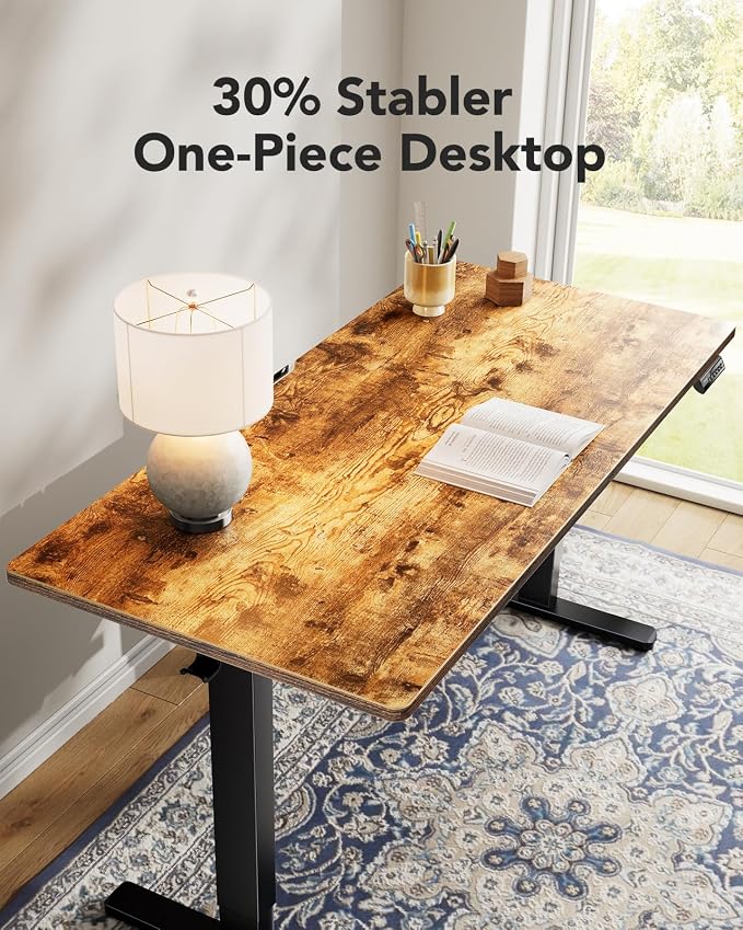 HUANUO Electric Standing Desk, Whole Piece Desktop, Adjustable Height Computer Desk, 4 Height Memory Settings, Sit Stand Up Desk for Home Office, 60" x 24", Vintage - Image 5