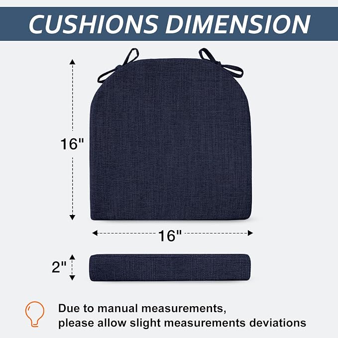 Basic Beyond Chair Cushions for Dining Chairs 4 Pack, Kitchen Chair Cushions with Ties and Non Slip Backing, 16 x 16 inches Chair Pads for Dining Chairs (Navy) - Image 2