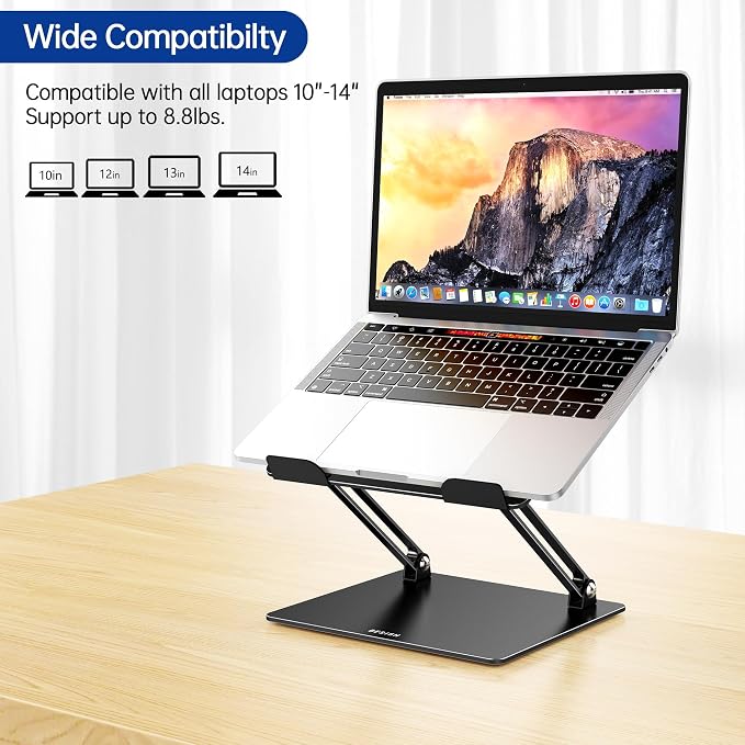 BESIGN LS10 Laptop Stand for Desk, Ergonomic Adjustable Notebook Tablet Stand, Foldable Laptop Riser, Portable Desktop Book Stands, Computer Holder Compatible with 10-14" Laptops, Black - Image 3