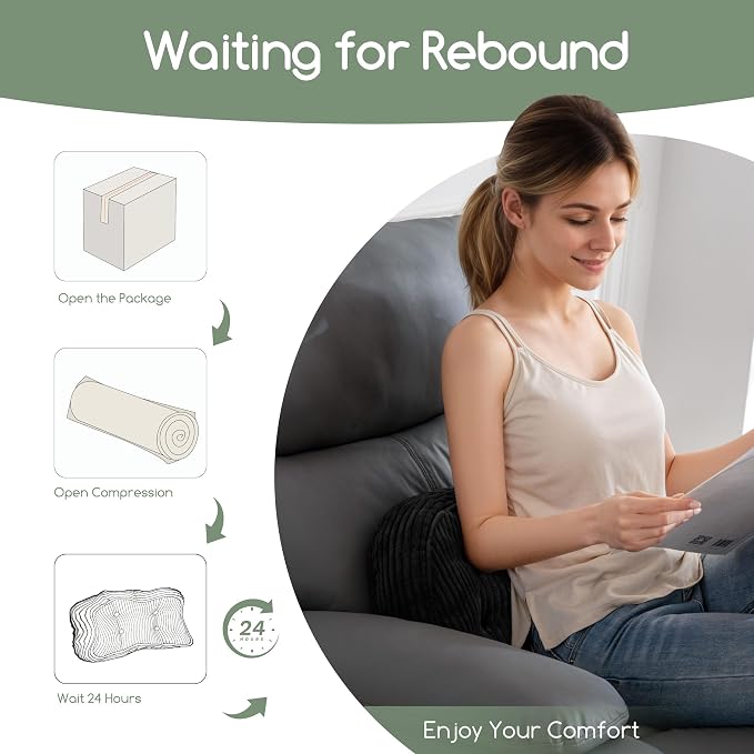 HIGOGOGO Lumbar Support Pillow for Recliner Chair/Accent Chair/Couch/Office Chair, Tufted Corduroy Back Support Cushion for Elderly, Recliner Cushions for Back Rest, Pain Relief, Reading, Black - Image 8
