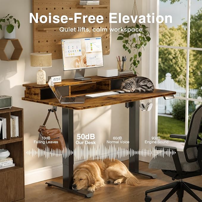 Veken 63x28 in Electric Standing Desk with Drawers, Adjustable Table, Brown | Stand up Computer Desk for Home Office, Work & Study, with Storage, 3 Memory Presets, Cable Organizer, Hook, and Quiet Lift. - Image 7