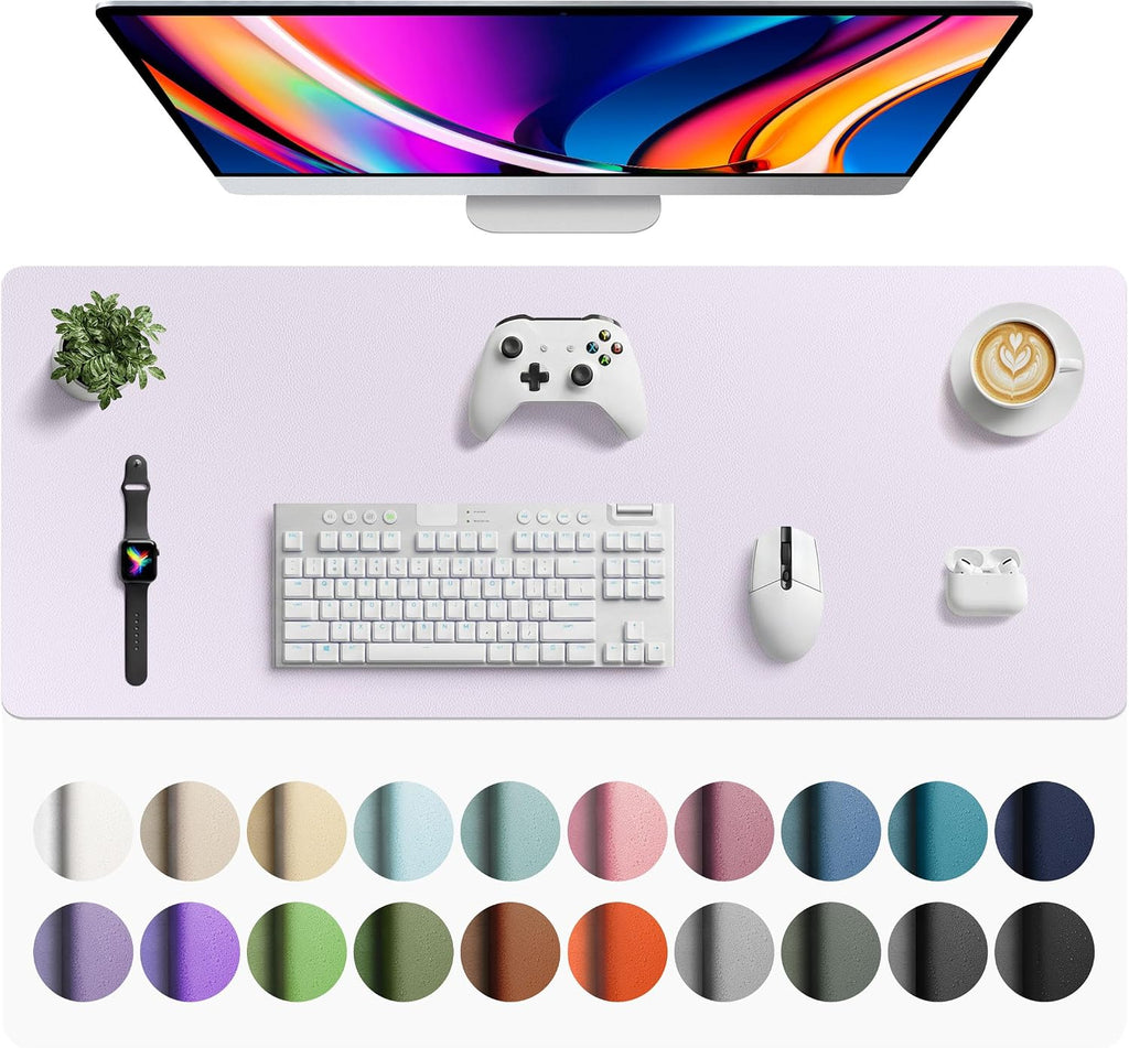 Aothia Faux Leather Desk Mat - Large Mouse Pad, Non-Slip PU Leather Blotter, Waterproof Writing Surface for Office and Home (Soft Lavender, 42" x 17") by Aothia