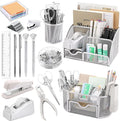 17 IN 1 Office Desk Organizer Set for Back to School Supplies Accessories | 3 Office Desk Storage Organization, 4 Pens, Stapler, Staples & Remover, Tape & Dispenser, Scissors, Ruler, Clips, Hole Punch by Froidesente