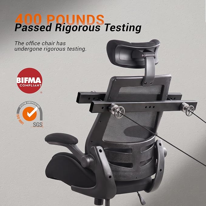 BOLISS 400lbs High Back Ergonomic Office Chair with Dual Seat Cushion | Heavy Duty, Angle Adjustable Headrest, Soft Flip-up Arms, Molded Foam Seat, Back Support,Mesh Computer Desk Chair with - Image 8