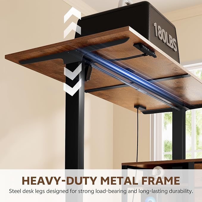 47'' L Shaped Desk with 3 Drawers Electric Standing Desks Rustic | with Storage Computer Desk Adjustable Height with Power Outlets 4 Memory Presets for Home Office - Image 5