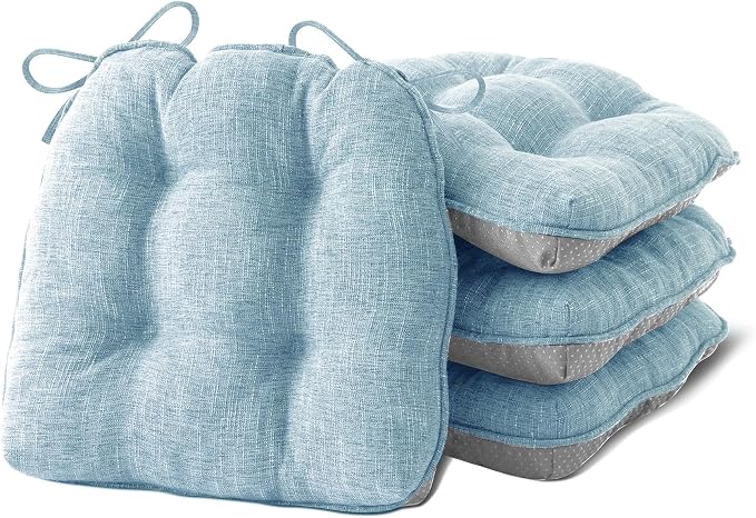 IPYNBAP Chair Cushions for Dining Chairs Set of 4, Kitchen Chair Cushions, Chair Pads with Ties and Non Slip Backing, Tufted Memory Foam Seat Cushion 4 Pack, 15.5" x 15.5" x 4", Baby Blue by IPYNBAP