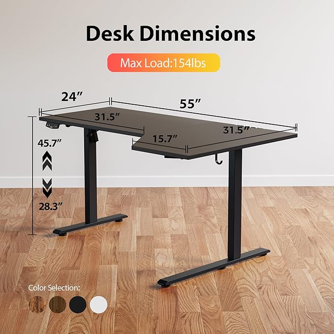 Agilestic 55 x 32 Inch Corner L Shaped Electric Standing Desk, Black | Electric Height Adjustable, L-shape Workspace, Sturdy Steel Frame, Memory Preset, Hooks, 154 lbs, Easy Assembly, Splice Board - Image 3