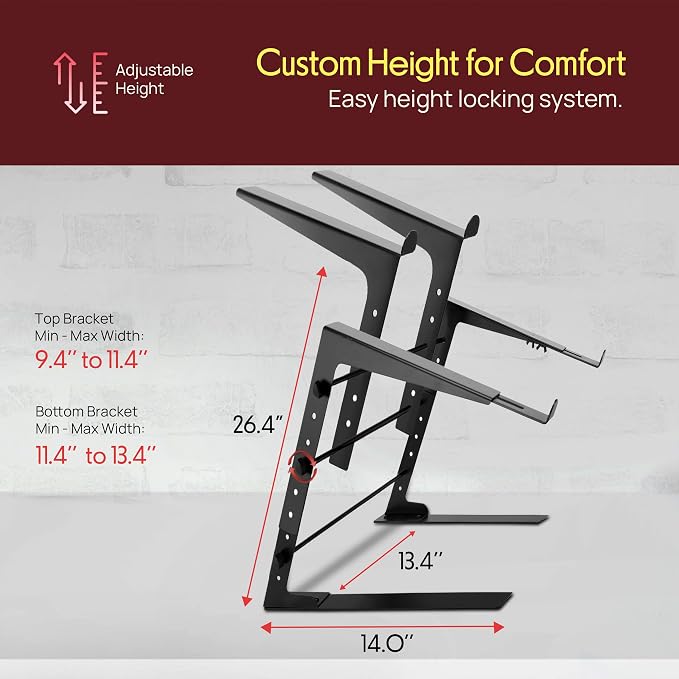 Pyle Portable Dual Laptop Stand - Universal Standing Table with Adjustable Height, Ergonomic Design and Anti-Slip Prongs for DJ Mixer, Sound Equipment, Workstation, Gaming and Home Use - PLPTS38 - Image 6