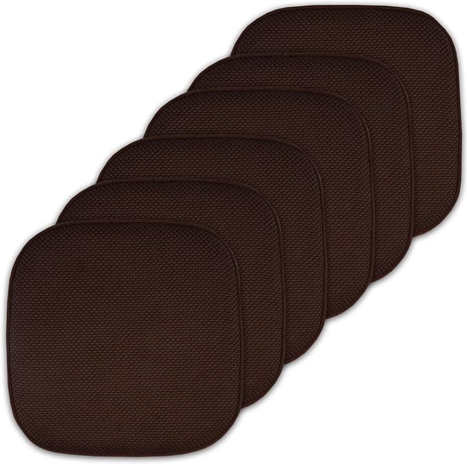 Sweet Home Collection Cushion Memory Foam Chair Pads Honeycomb Nonslip Back Seat Cover 16" x 16" Brown, Pack of 6 by SweetHomeCollection