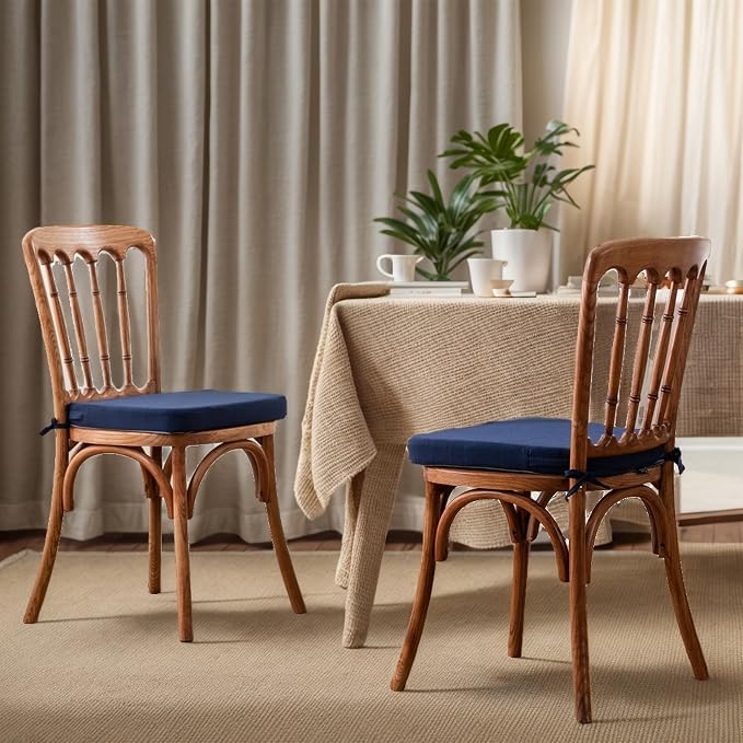 Battilo Chair Cushions for Dining Chairs with Ties, Indoor/Outdoor Waterproof Kitchen Chair Pad with Non-Slip Backing, Seat Cushions with Machine Washable Removable Cover, 16"x16"x2", Set of 2, Navy - Image 7