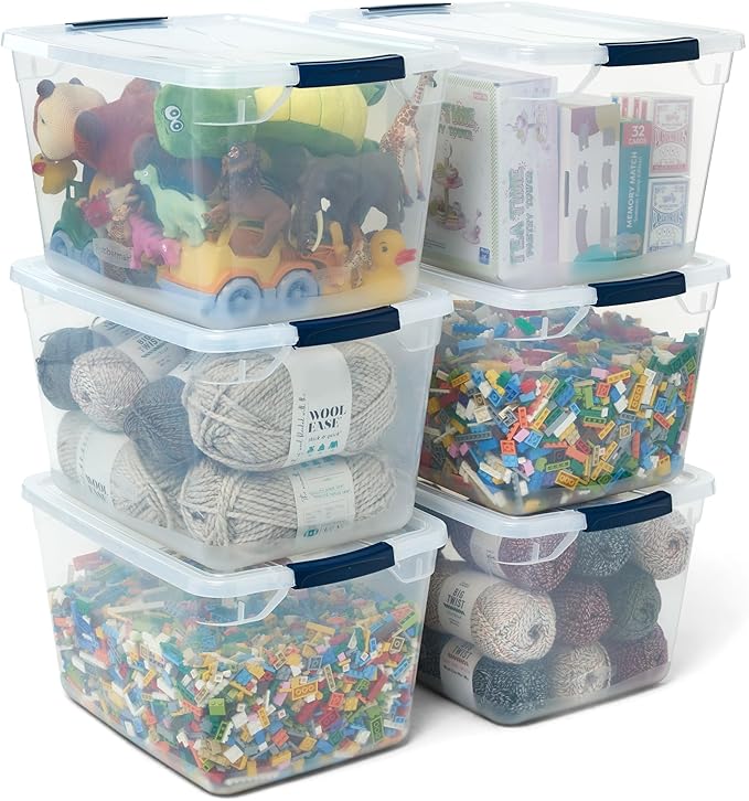 Rubbermaid Cleverstore Clear 32 Qt, 6 Pack Stackable Plastic Storage Bins with Lids, Great for Closet and Laundry Storage, Organizing in the Home by Unknown