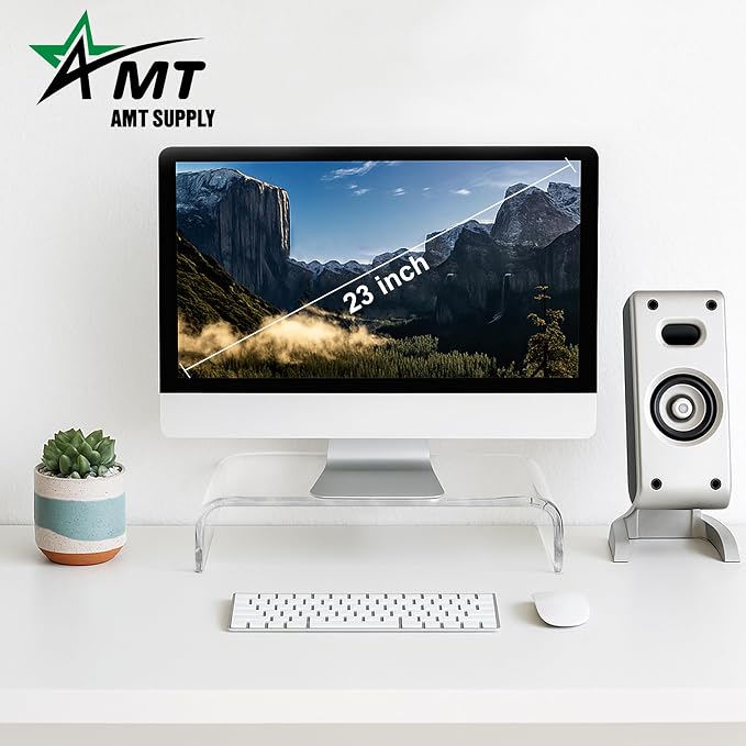 AMT Premium Acrylic Clear Monitor Stand Laptop/PC/Multimedia Monitor Riser for Home Office - Image 3