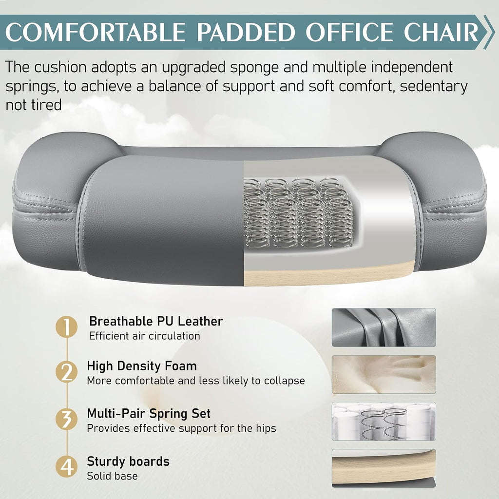 Leather Office Chair, PU Home Computer Desk Chairs with Ergonomic Back Support, 360°Swivel Free，Small Gaming Chair with Wheels and Adjustable Armrests, for Short People Use - Image 5