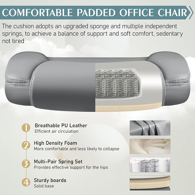 Leather Office Chair, PU Home Computer Desk Chairs with Ergonomic Back Support, 360°Swivel Free，Small Gaming Chair with Wheels and Adjustable Armrests, for Short People Use - Image 5