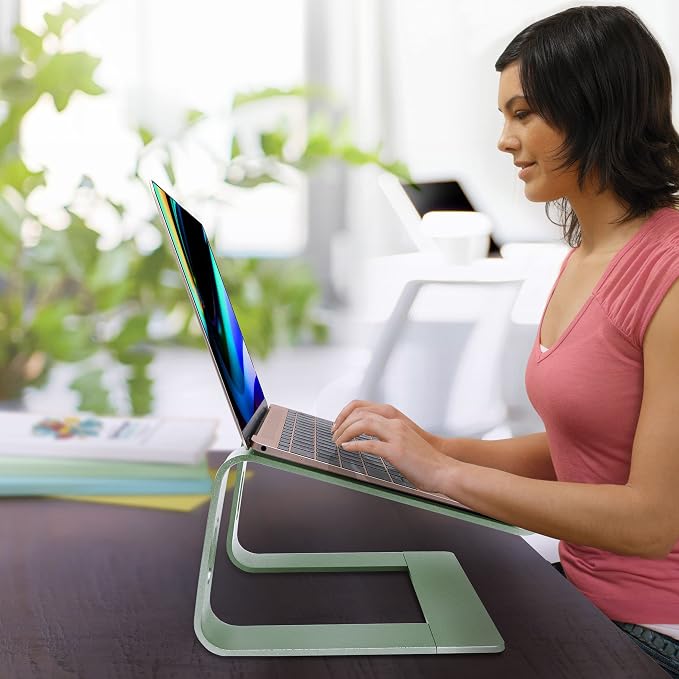 Ergonomic Aluminum Laptop Mount - Adjustable Computer Stand for MacBook Pro/Air HP Lenovo Samsung Dell - Fits 10-17.3" Laptops (Apple Green) - Image 7