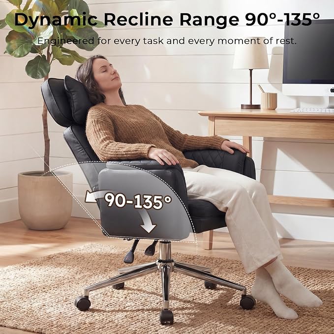 Big and Tall Ergonomic Office Chair, Criss Cross Desk Chair with Pivot Arms | High Back Executive Leather Chair with Spring Seat, Wide Computer Gaming Chair for Home, Makeup & Bedroom, Black, 49.6”H×22”W - Image 6