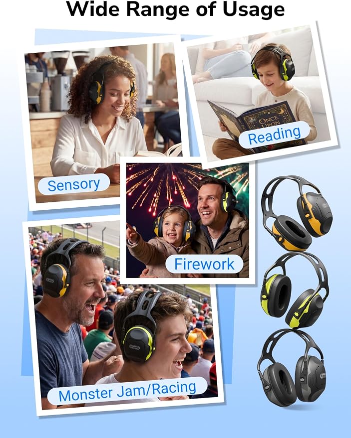 Dr.meter Ear Protection Ear Muffs, C06 Safty Earmuffs for Adults Kids | NRR28dB Noise Cancelling Headphones for Range, Hearing Protection Mowing, Concerts, Monster Jam, Kids Autism Noise Reduction - Image 9