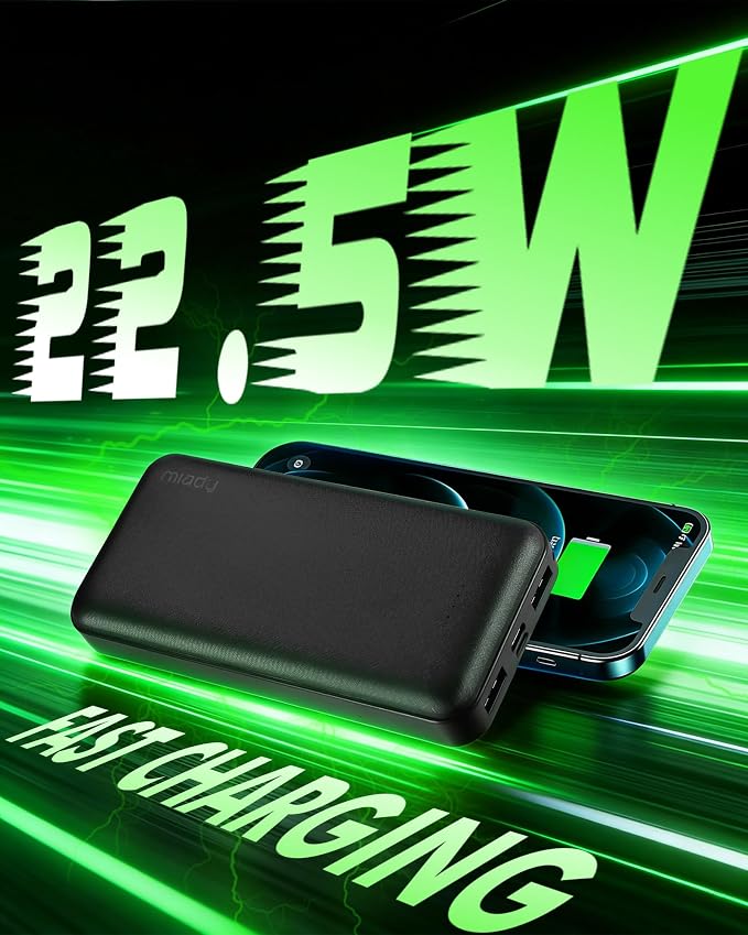 Miady 2-Pack Portable Charger PD 22.5W Power Bank 20000mAh Battery Pack | 74Wh丨Fast Charging丨3 Outputs 2 Inputs丨High Capacity丨Compatible with iPhone 17 iPad Android etc丨for Travel Camping丨Black+Black - Image 4