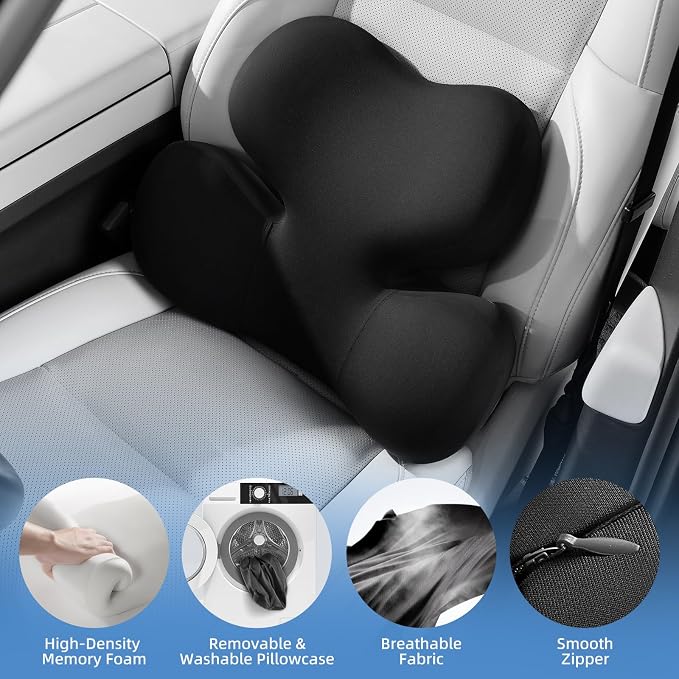 BEBAS Ergonomic Memory Foam Lumbar Support Pillow for Car, Black | Zoned Pressure Relief for Back Support, Lumbar Cushion with Fixed Ring, Breathable Washable Cover, Fits for Driving & Office - Image 4
