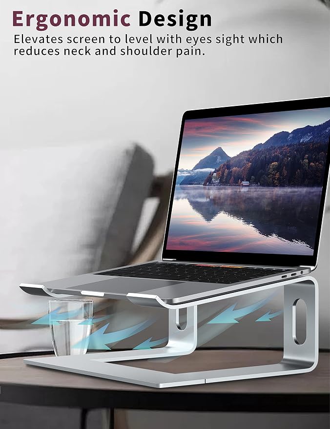 ALASHI Laptop Stand for Desk, Aluminum Computer Riser, Ergonomic Notebook Holder, Detachable Metal Laptops Elevator, PC Cooling Mount Support 10 to 15.6 Inches Notebook, Silver - Image 5