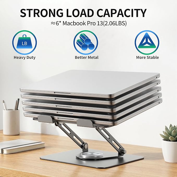 ALASHI Laptop Stand for Desk with 360° Rotating Base, Multi-Angle Adjustable Laptop Stands, Foldable Laptop Riser Compatible with 10 to 17 Inches PC Computer, Grey - Image 6