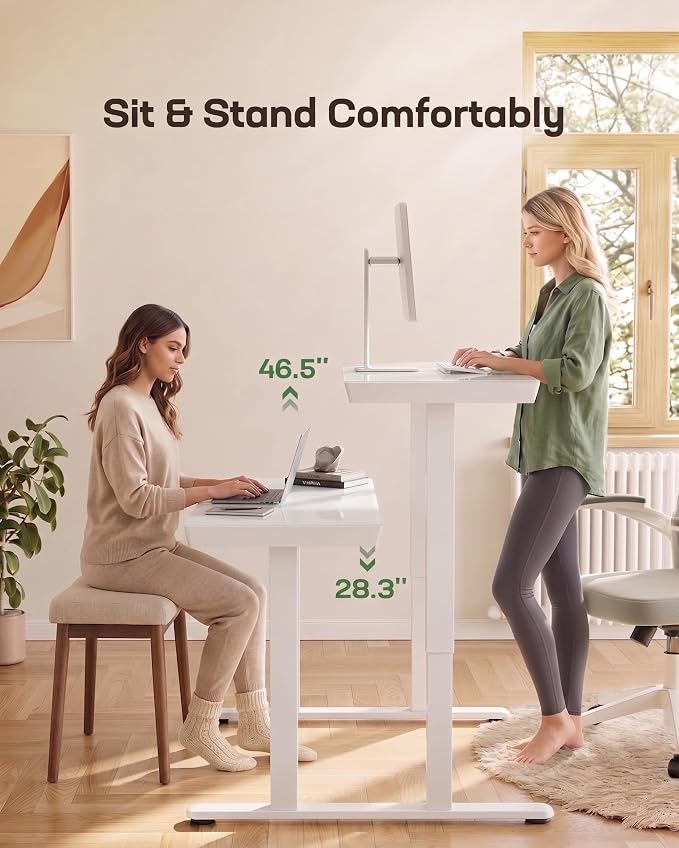 Marsail Glass Standing Desk, 35 x 20 Inch Small Sit Stand Desk | Sit Stand Design, Storage Drawer, One-piece tempered glass top, Compact Home Office Desk,Steady, easy to clean - Image 7