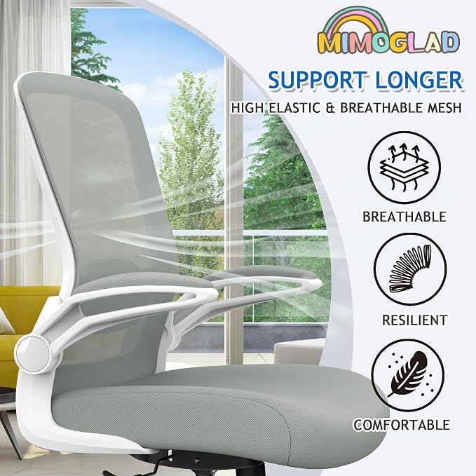 Mimoglad Ergonomic High Back Mesh Office Chair, Adjustable Lumbar Support, Thickened Seat Cushion (Modern, Moon Gray) - Image 4