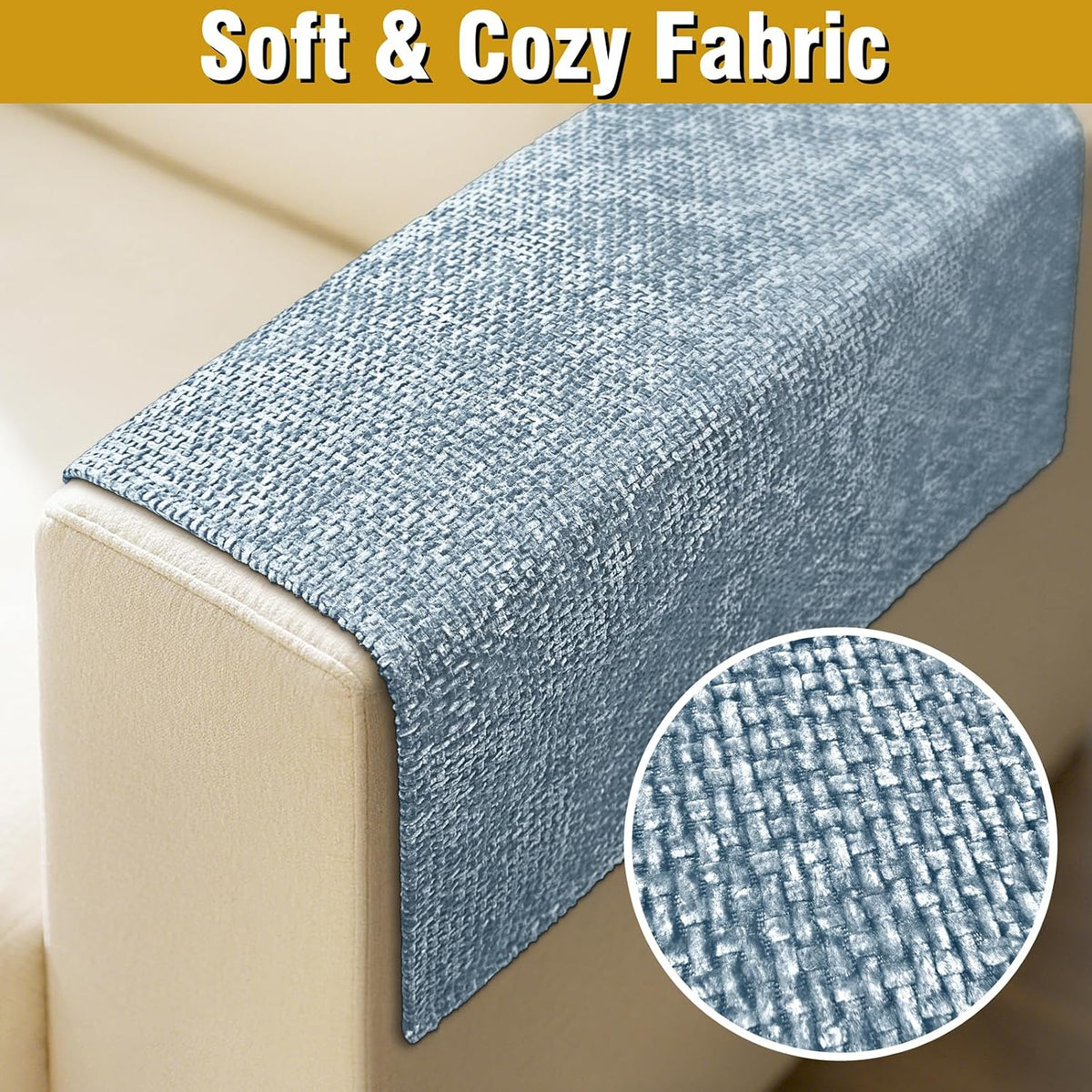 Couch Arm Covers, Sofa Arm Covers, Waterproof Armrest Cover for Sofa, Armchair, Loveseat, Non-Slip Recliner Arm Cover, Headrest Cover, Arm Chair Covers Set of 2 (Light Blue, 24"×20") - Image 4