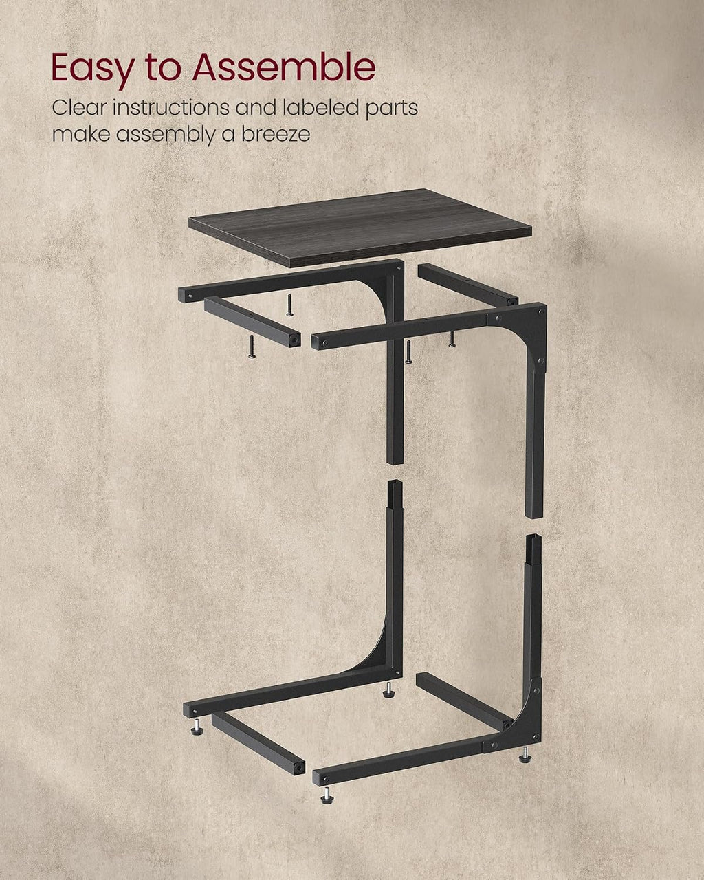 VASAGLE C-Shaped End Table, Small Sofa Side Table with Metal Frame - Image 7