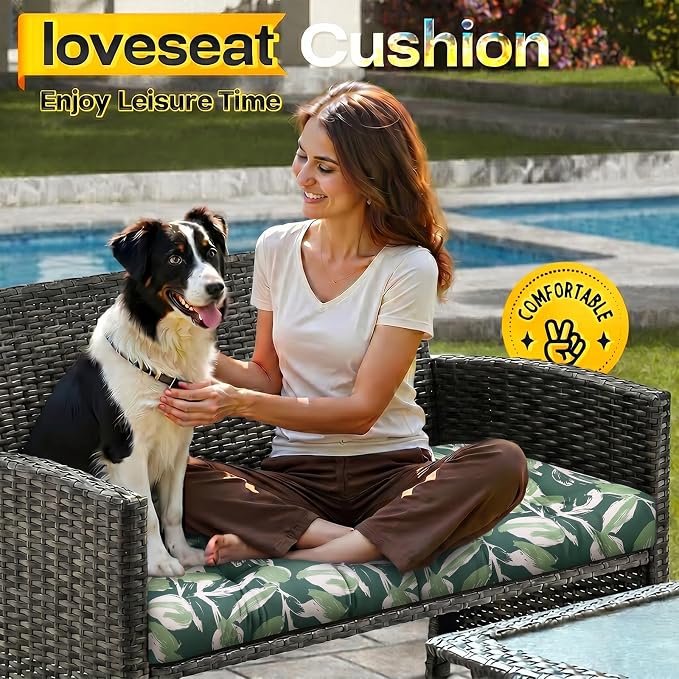 MAGIC ELEPHANT Outdoor Bench Cushion, Memory Foam Loveseat Cushion for Patio Furniture Wicker Chair, Settee Porch Swing Seat Cushion, 44 x 19 Inches (Forest Green Tulip) - Image 6