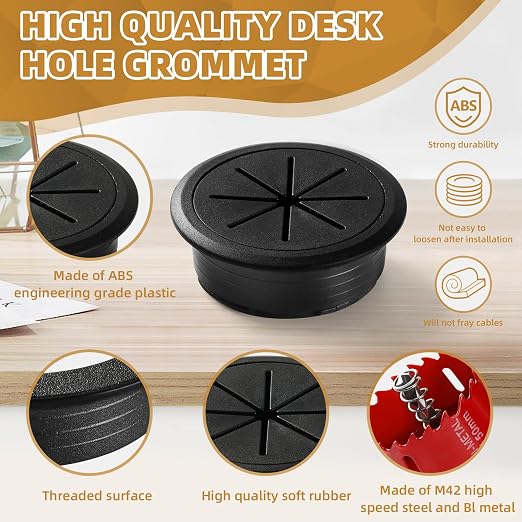 Desk Grommet 2 Inch (50 mm) 8 Pieces, Desk Hole Cover for Cables White, ABS Plastic Grommet Hole Cover with Hole Saw for Wires Cables Through the Countertop by XIOGZAXI - Image 3