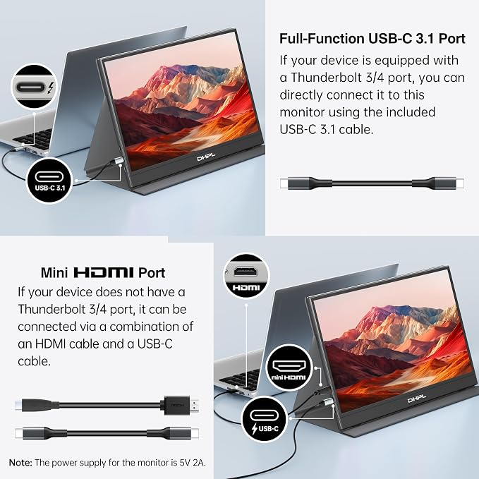 15.6" Portable Monitor, FHD1080P 60Hz IPS Display | Matte IPS,Smart Cover, USB-C/HDMI, VESA 75*75.screen extender for Laptop PC, Mac,Phone,Switch, PS5, Xbox - Image 7
