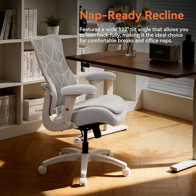 Big and Tall Office Chair 500lbs Heavy Duty Ergonomic Mesh Desk Chair with 23.6" Extra Wide Seat, 29.5" High Back, Adjustable Lumbar Support Flip-Up Arms for Large Body Types(Light Gray) - Image 8