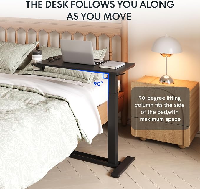 FLEXISPOT H7 32" Pneumatic Height-Adjustable Overbed Table with Wheels | C-shaped bedside table,Medical End Table,Rolling Cart TV Tray,Laptop desk for Hospital Home office use,31.5"Wx17.7"D,Black - Image 7