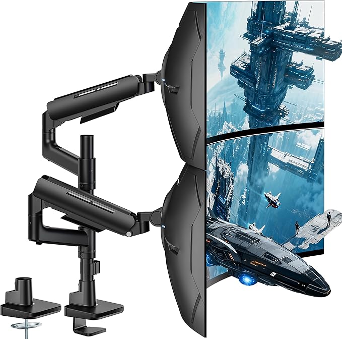 ARES WING Dual Monitor Mount for 17-49 Inch Screen, Black | Ultrawide Heavy Duty Computer Monitor Arm Desk Mount for Curved Screen, Gas Spring Adjustable Vesa Stand by ARESWING
