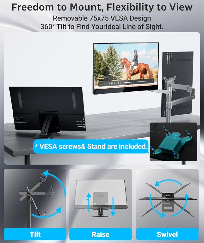 Ingnok Touchscreen Monitor for Laptop,Dual USB C,15.6Inch FHD 1080P | 10 Point Touch,USB C mini HDMI for Laptop,Mac,mini PC,Built in Speakers,with Adjustable Stand,VESA,Lightweight,Eyecare - Image 5