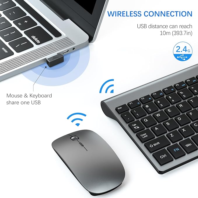 Wireless Keyboard and Mouse Ultra Slim Combo, TopMate - Gray Black | 2.4G Silent Compact 2400DPI Mouse and Scissor Switch Keyboard Set with Cover, Batteries Included, for PC/Laptop/Windows/Mac - Image 3