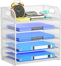5-Tier Stackable Paper Organizer with Handle, White | Metal Mesh Desk Organizer Letter Tray, Office Storage & Organization for Home, School & Workplace by Kinkota
